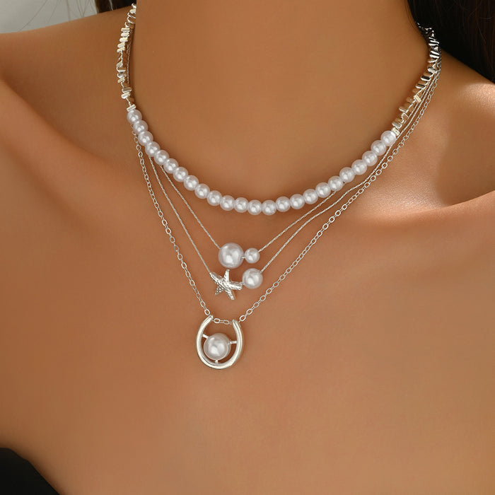 Wholesale New Fashionable Retro Imitation Pearl Necklace Alloy Pendant Jewelry Necklace