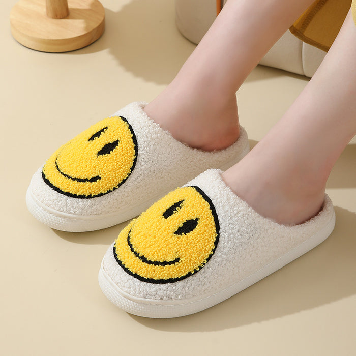 Wholesale Cute smiley face cotton slippers autumn and winter women' s indoor home non-slip plush slippers autumn and winter home