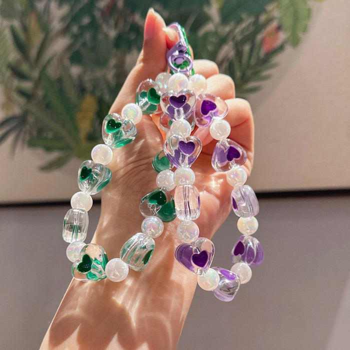 Wholesale Handmade bead bracelet keychain pendant acrylic heart car keychain pendant accessories