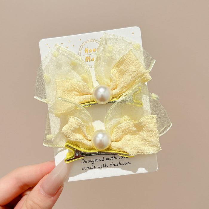 Wholesale Pearl three-dimensional bow hair clip, bubble gauze clip, cute duckbill clip for children, hair clip