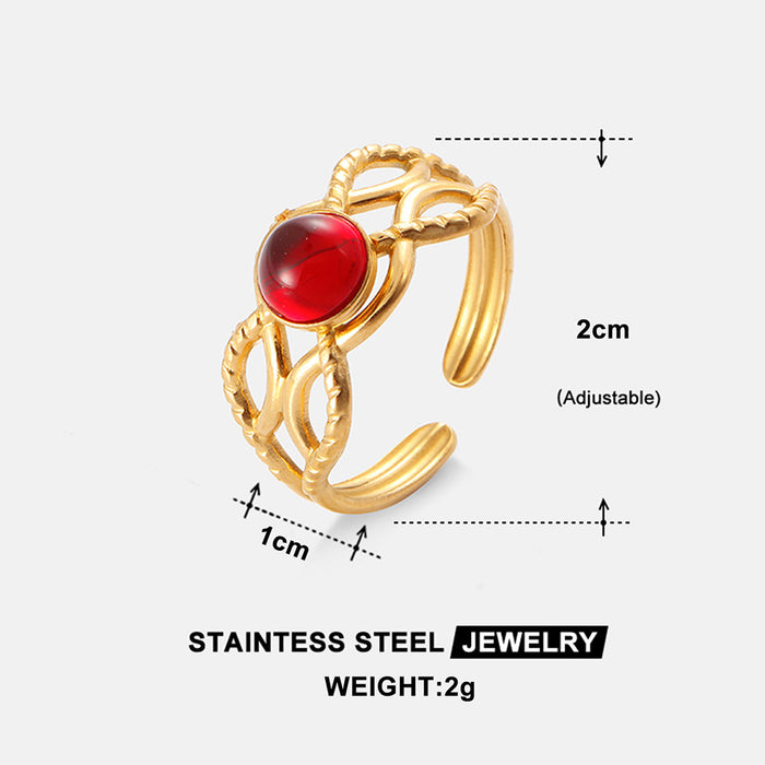 Wholesale Set with turquoise ring, women's color does not fade, light luxury, high-end feeling, open stainless steel ring