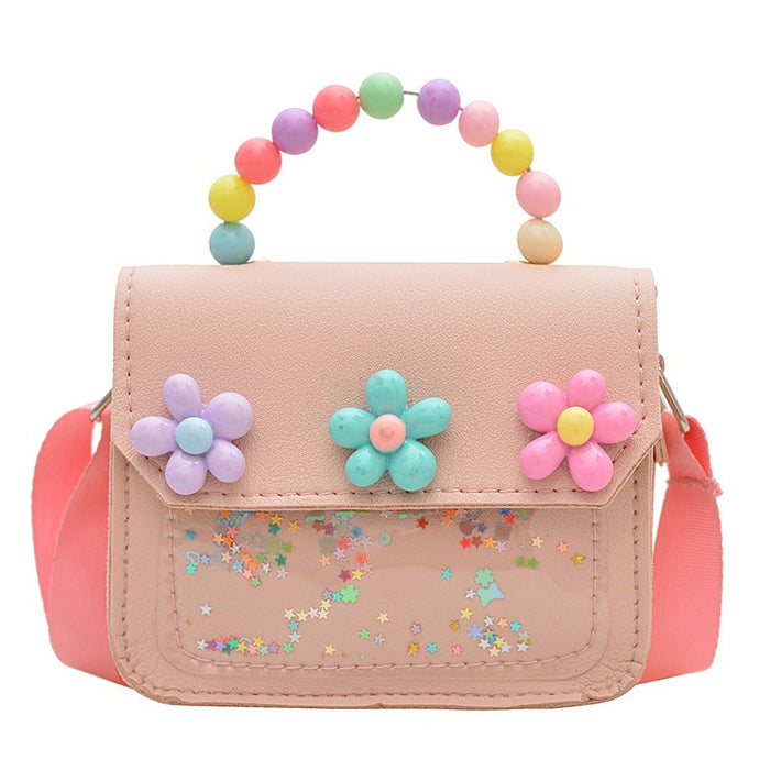 Wholesale Trendy Kids Handbag with Flower Pearl Design Cute Shoulder Bag
