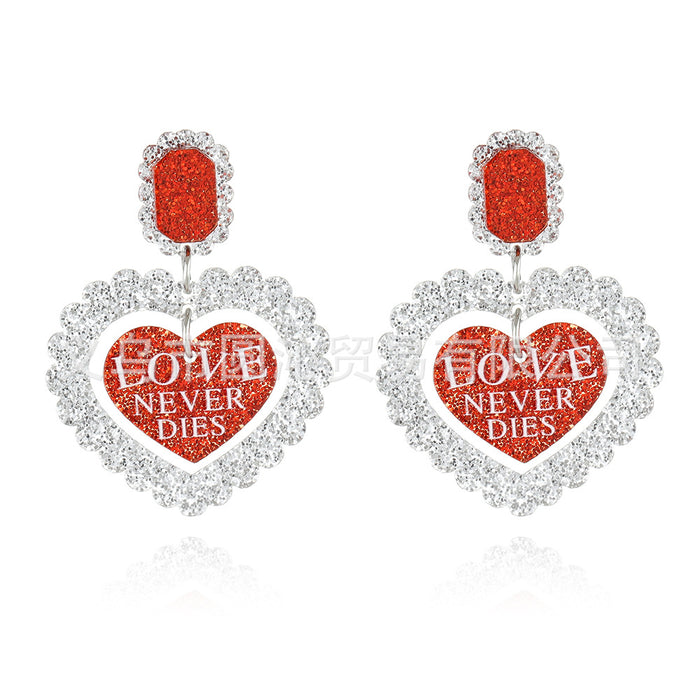 Wholesale Valentine' s Day Peach Heart Earrings Simple LOVE Letter Acrylic Sheet Printed Love Earrings
