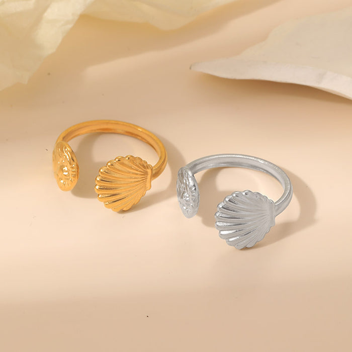 Wholesale Sweet and cool girl seashell ring  spring/ summer style   simple stainless steel jewelry