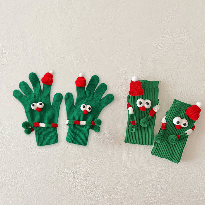 Wholesale Christmas gloves this year red children' s socks funny warm five-finger gloves