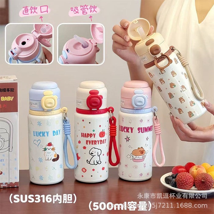 Wholesale Children' s thermos cup stainless steel double drinking pipette cup cute kindergarten baby special cup