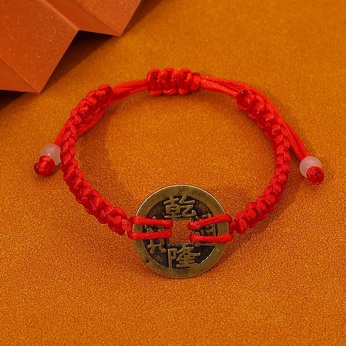 Wholesale Hand woven Five Emperors Money Red Rope Bracelet for the Year of Destiny, Attracting Wealth and Praying for Blessings, Copper Money Hand Rope Wholesale