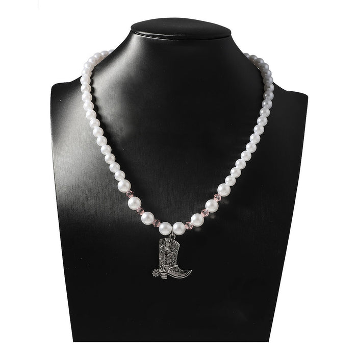Wholesale Alloy Boots Pendant Imitation Pearl Women Necklace