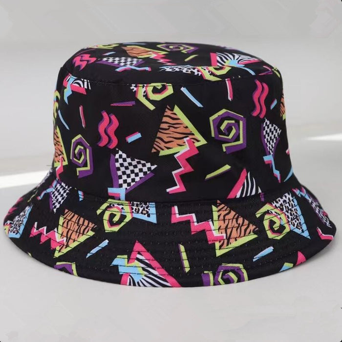 Wholesale geometric graffiti retro fisherman hat printed double-sided all-match basin hat outdoor sun hat