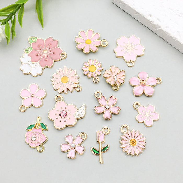 Wholesale Pink oil-sprinkled alloy simulated cherry blossom and  DIY pendant