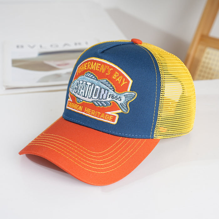 Wholesale 5-Piece Hat Pure Cotton Embroidered Baseball Cap Breathable Fishing Sun Hat Mesh Cap