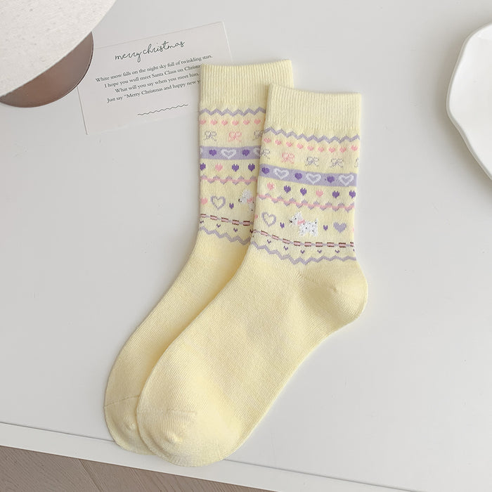 Wholesale Cute butterfly knot pile socks in the middle tube, retro style