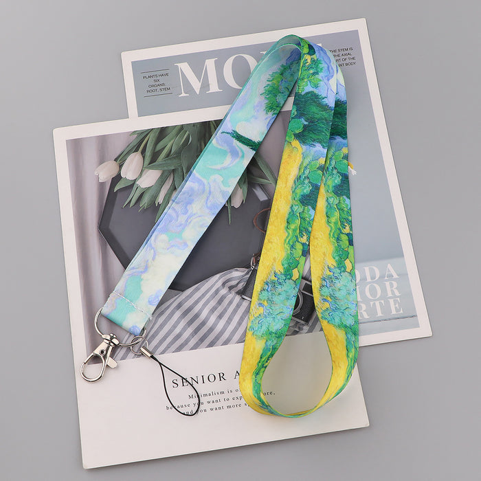 Wholesale Painting series double-sided printed polyester anti-loss neck strap phone lanyard and keychain