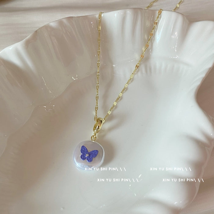 Wholesale Imitation pearl necklace, light luxury butterfly collarbone chain