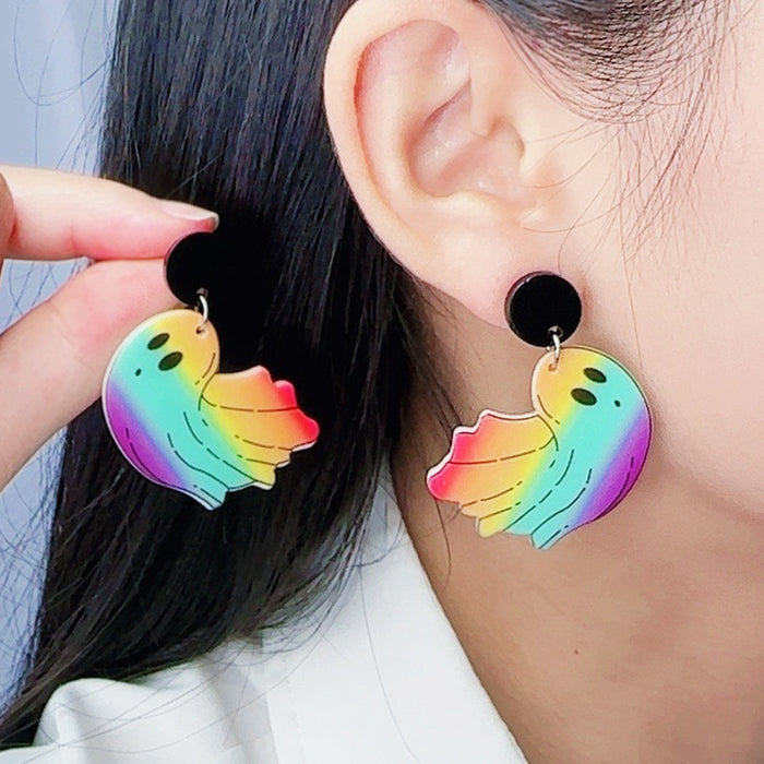 Wholesale  Rainbow Ghost printed acrylic earrings cartoon cute mushroom ghost earrings ear jewelry