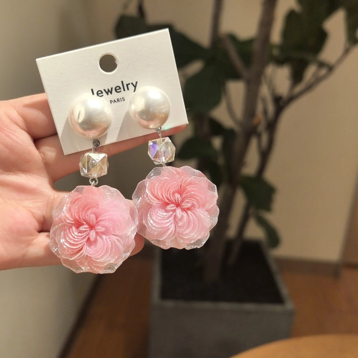 Wholesale Handmade pearl flower silver needle earrings