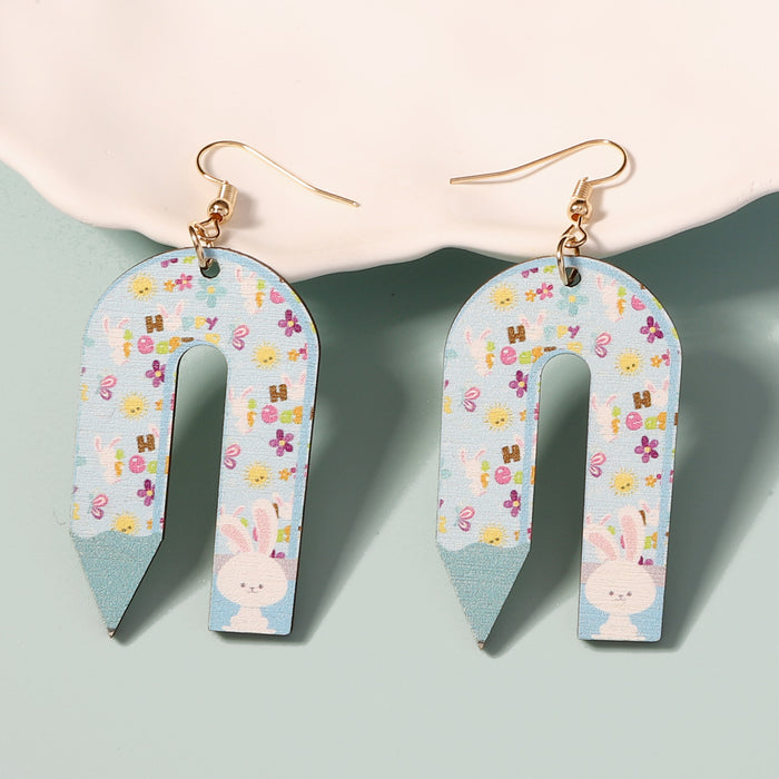Wholesale cartoon painted bunny U-shaped earrings simple all-match niche earrings for women