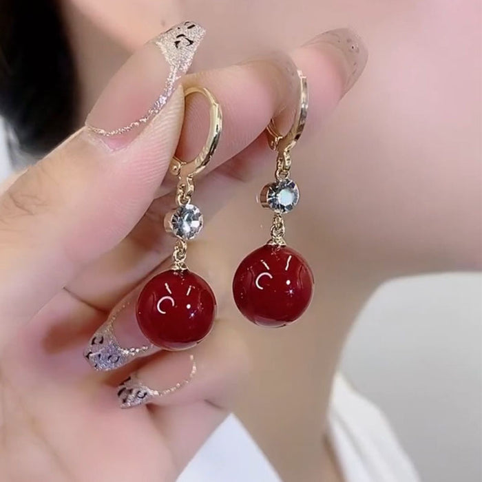 Wholesale Acacia earrings red pearl earrings with sweet temperament