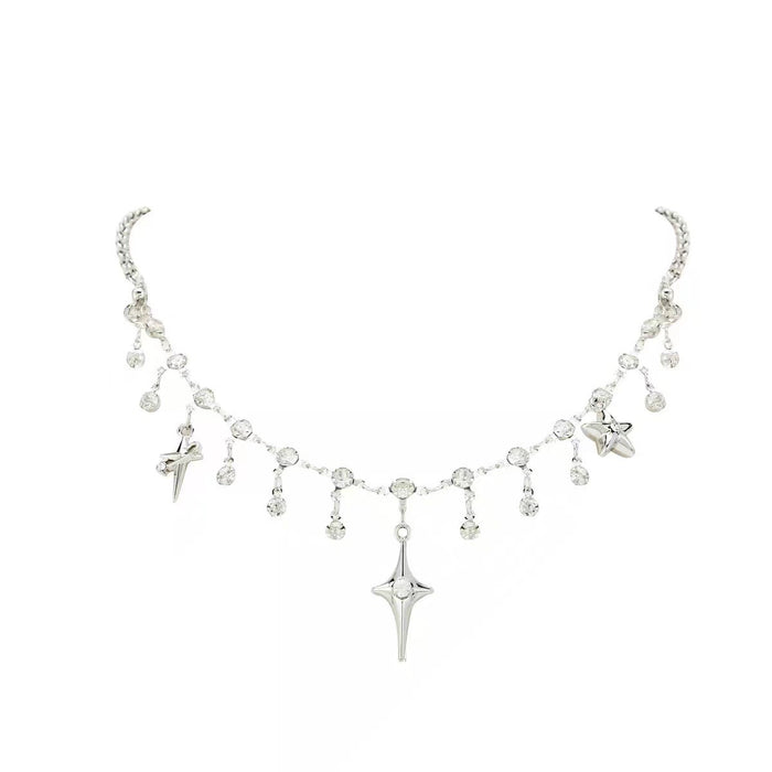 Wholesale Atmosphere Cross Four Corners Star Tassel Necklace Super Sparkling Zircon High Grade Neck Chain, Small Personality Clavicle Chain