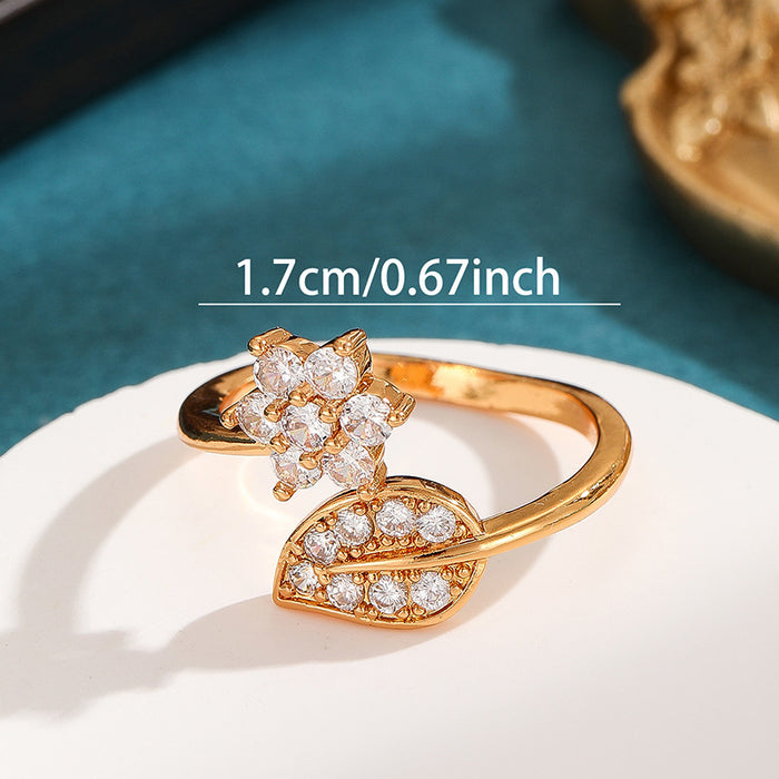Wholesale Fashion ring, niche leaf flower jewelry, high-end accessories, open mouth ring