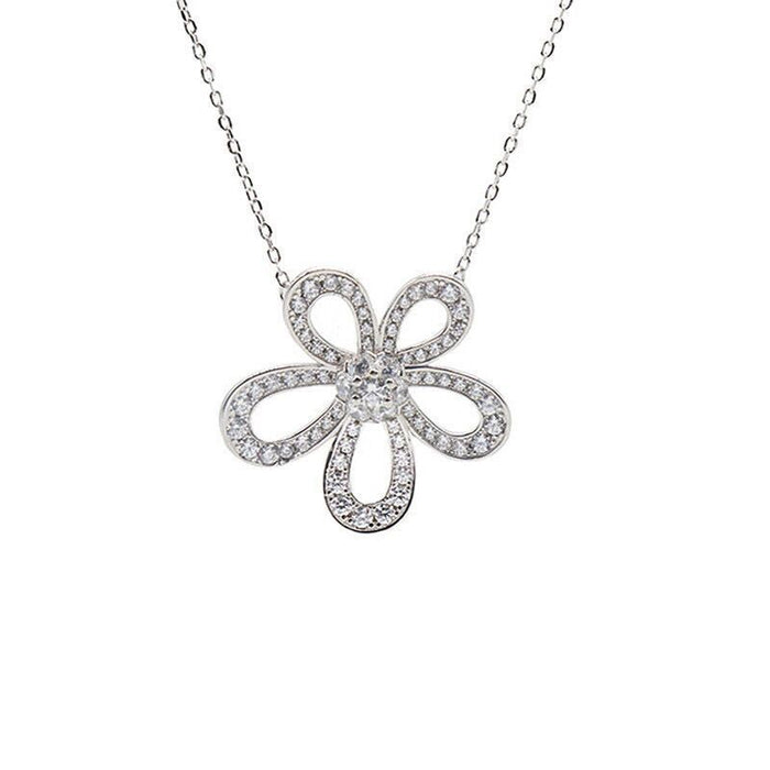 Wholesale Micro inlaid zircon five petal flower necklace, light luxury, niche design, collarbone chain