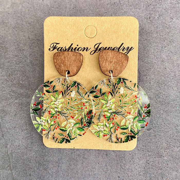 Wholesale Christmas earrings acrylic printing colorful lights snowflake holiday earrings fashion hollow earrings