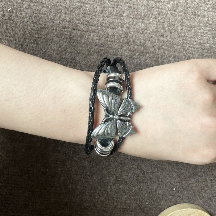 Wholesale  Retro Butterfly Punk Rock Girly Multi-Layer Leather Necklace