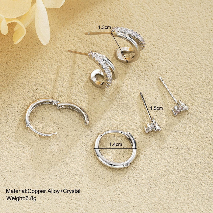 Wholesale Light Luxury Zircon Simple Hoop Double-Layer Earrings