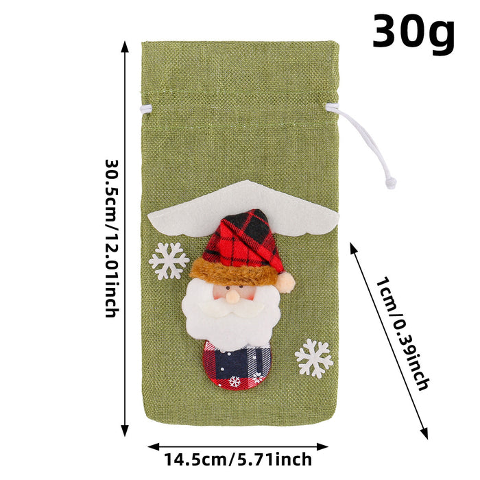 Wholesale Christmas linen old man figurine wine bottle cover holiday hotel dining table cartoon three-dimensional drawstring wine bag