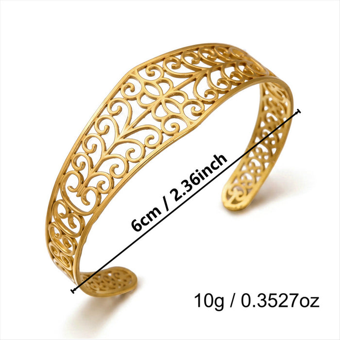Wholesale Stylish Stainless Steel Open Cuff Bracelet Gold Plated Geometric Cutout Design