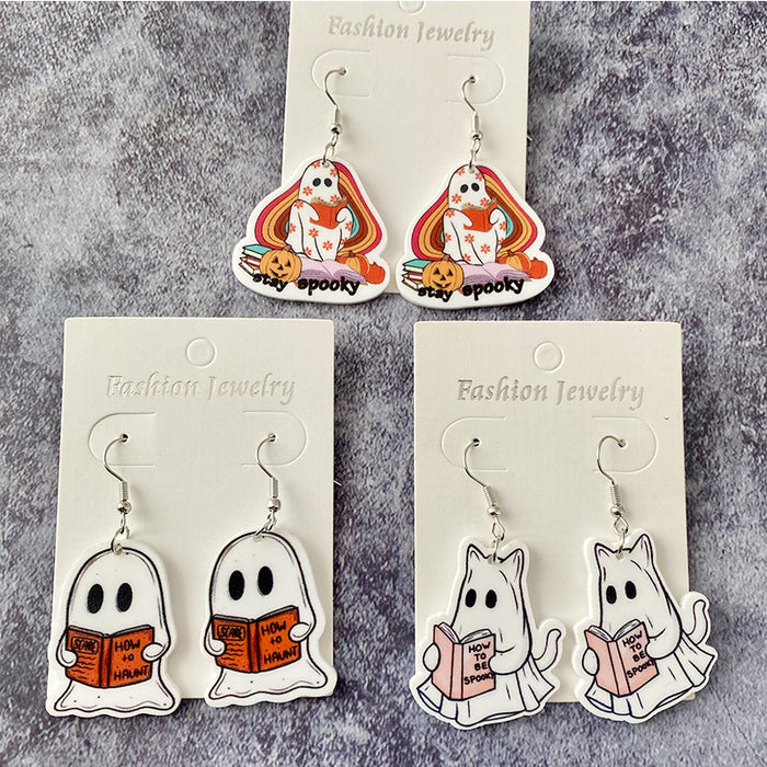 Wholesale  Book Ghost Acrylic Earrings Ghost Cat Books Cute Cartoon Earrings