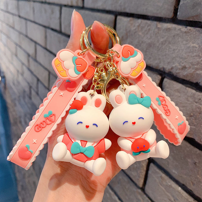 Wholesale Cartoon Bow Tie Rabbit Keychain PVC Car Key Accessory Gift