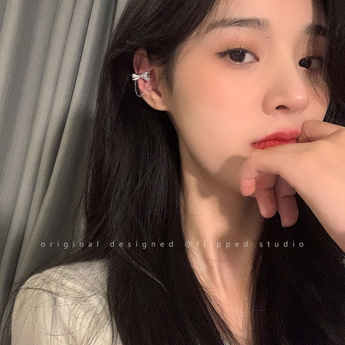 Wholesale Butterfly knot tassel ear clip without ear hole earrings, high-end and elegant temperament ear bone clip