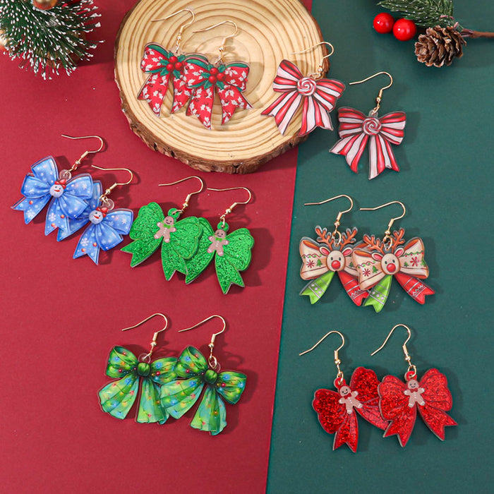Wholesale Christmas bow earrings for women,  design with festive atmosphere,  snowman acrylic earrings