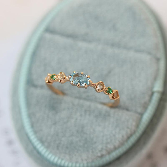 Wholesale Ring Colored Gemstone Gold Plated Temperament Closed Ring