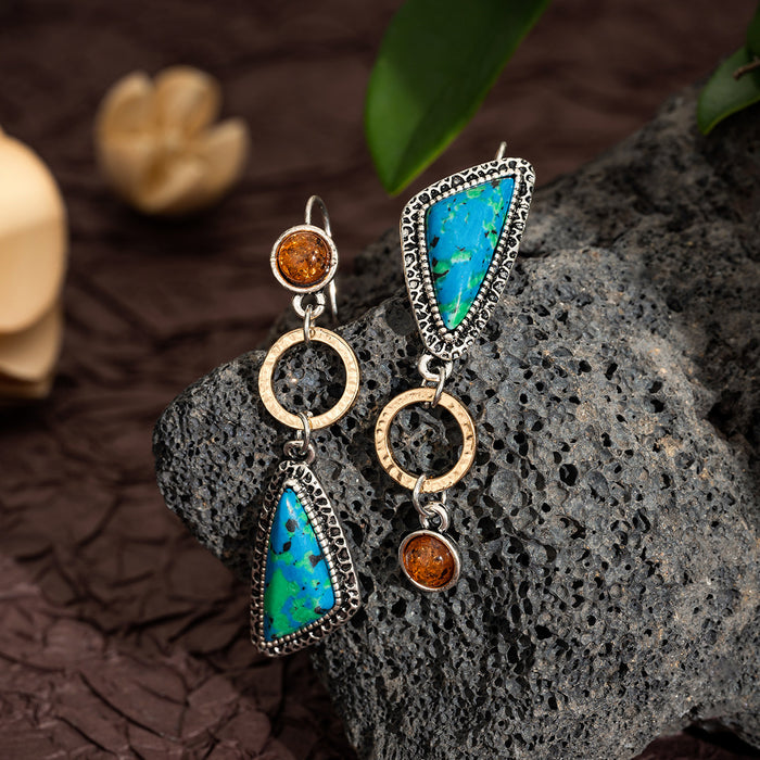 Wholesale Artistic retro style geometric earrings, natural stone antique women's earrings