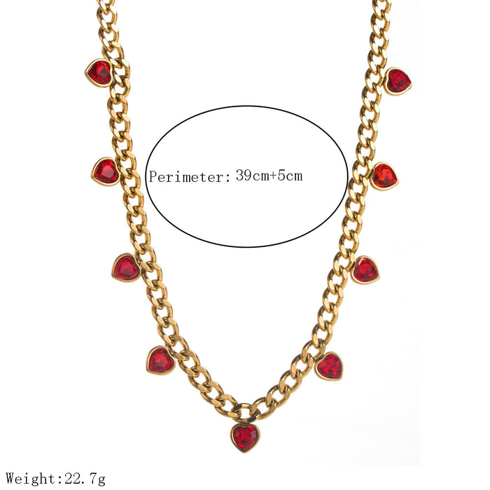 Wholesale Fashion Color Love Rhinestone Pendant Titanium Necklace Stainless Steel Accessories