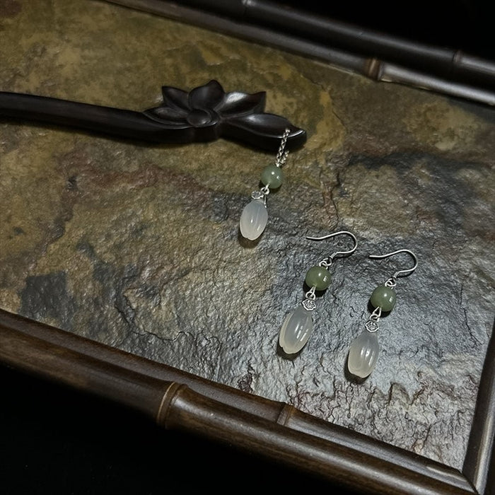 Wholesale Water Drop Pendant Earrings Women's Retro Jade Earrings Niche Ear Hangers New