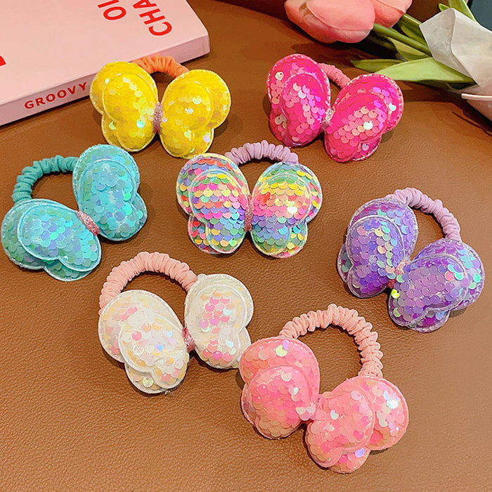 Wholesale Children's sequined bow hair band does not hurt hair girls tie high ponytail head rope baby gradient color rubber band hair accessories