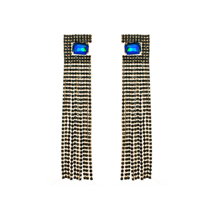 Wholesale earrings light luxury style super fairy colored diamond long claw chain rhinestone tassel earrings