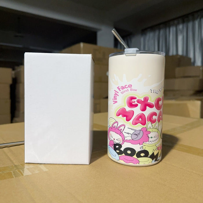 Wholesale stainless steel thermos cup printing cartoon high color value suction tube cup portable large capacity ice coffee cup