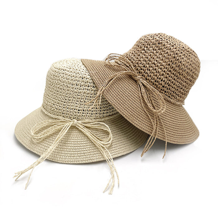 Wholesale Hat Women's Fisherman Hat Sun Protection Hat Large Brim Spliced Paper Straw Hat
