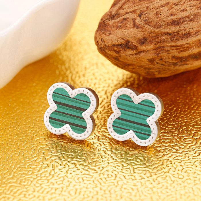 Wholesale Simple temperament, double-sided clover stainless steel earrings, personalized and versatile oil drip earrings