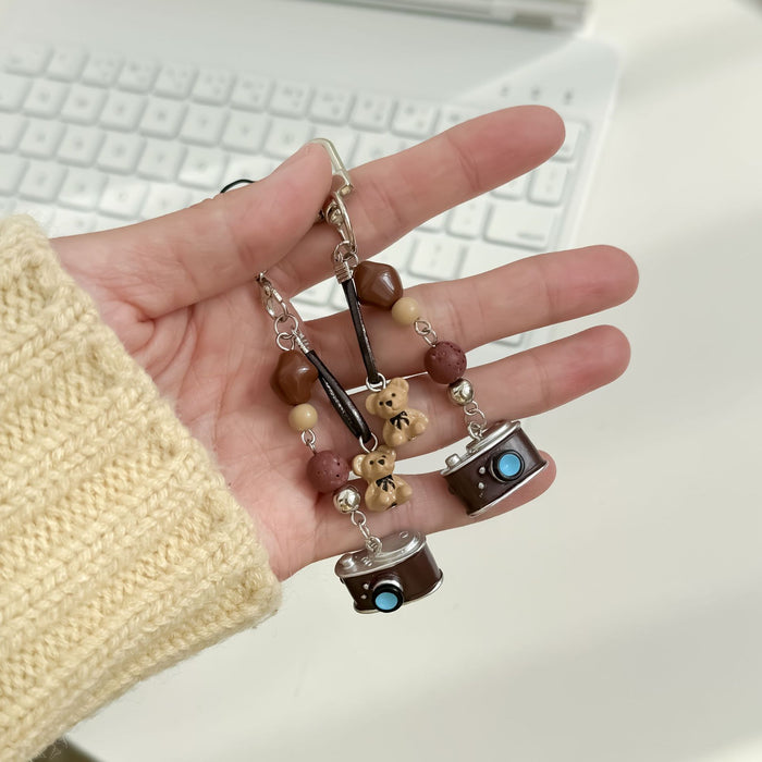 Wholesale camera beaded mobile phone chain bag hanging key chain bear hanging chain