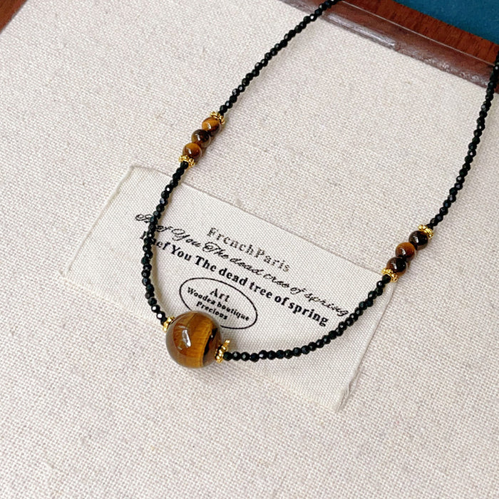 Wholesale Vintage Maillard Natural Tiger Eye Stone Tiger Eye Stone Lock Chain Necklace Fashionable Light Luxury