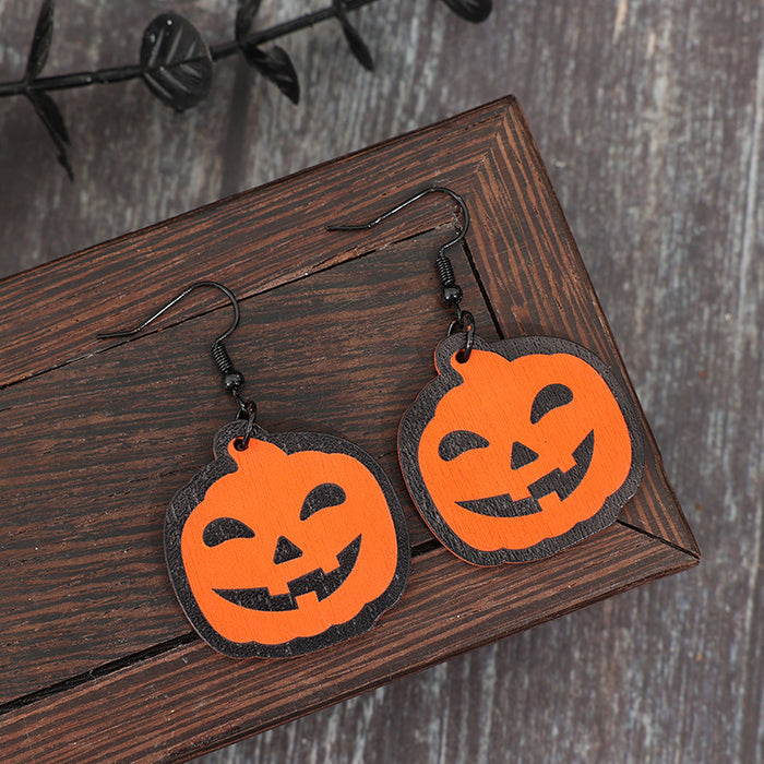 Wholesale  printed pumpkin ghost earrings fashionable wooden dark style earrings