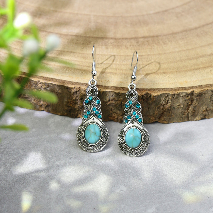 Wholesale Bohemian Turquoise Drop Earrings Alloy Electroplated Geometric Design MOQ≥2