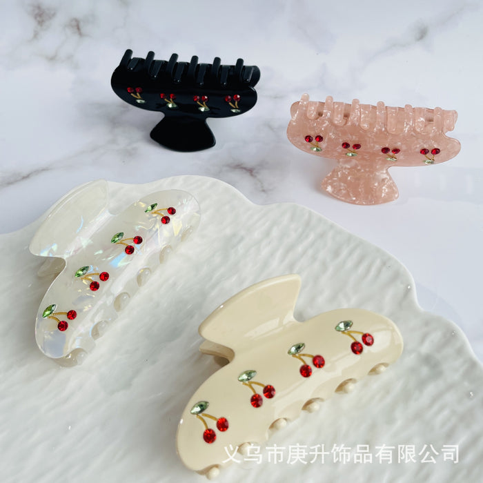 Wholesale Cute Cherry Rhinestone Acetate Hair Clip Grip for Women Daily Hair Accessory