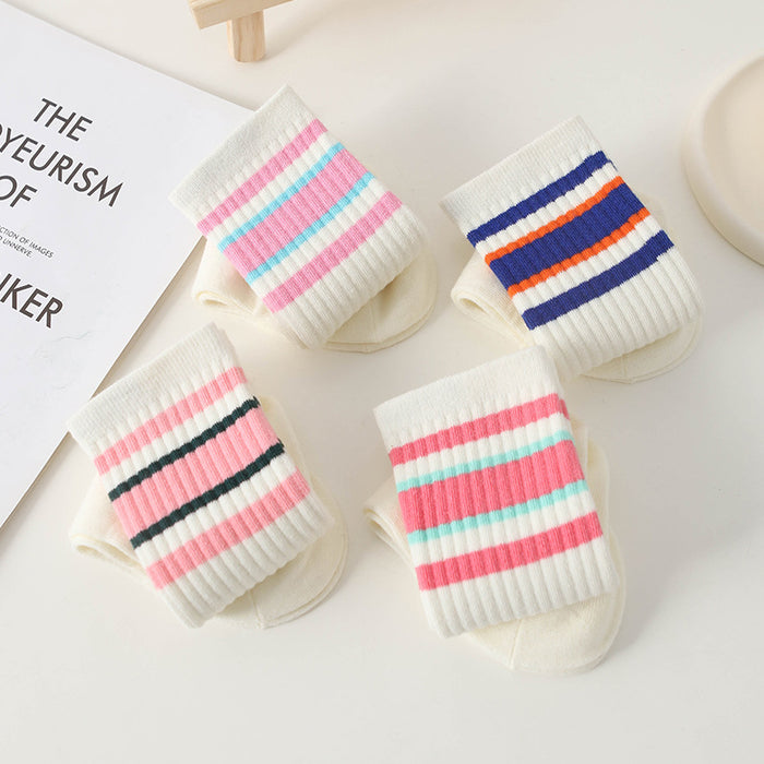 Wholesale Women's mid tube cotton socks, women's long socks with simple stripes, comfortable and breathable mid tube socks