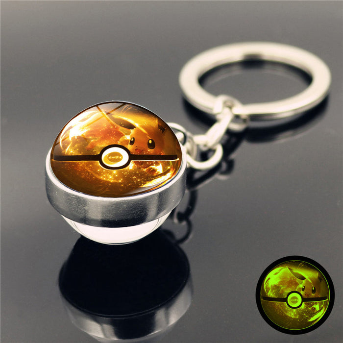 Wholesale Luminous double-sided glass ball pendant metal keychain keyring